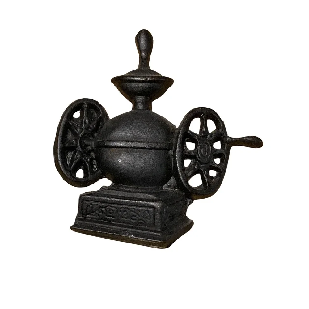 Vintage Cast Iron Coffee Grinder Wall Decor Double Wheel Black Metal Mill 5.5in